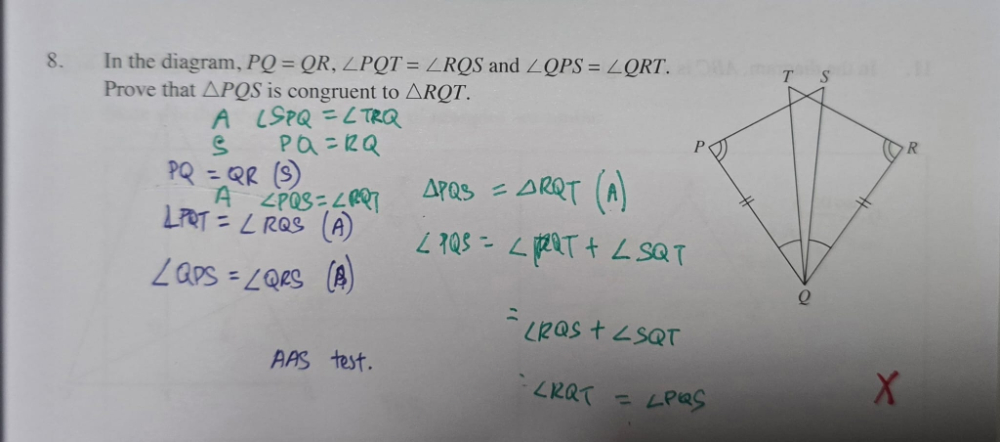 Master the congruent test in Secondary Math with a clear breakdown of triangle congruence proofs. Learn how to prove ΔPQS ≅ ΔRQT using PQ = QR and key angle relationships, while avoiding common mistakes like SSA and AAA. This powerful guide builds strong mathematics understanding for confident learners seeking instant homework help and on-demand homework help with Superstar Teacher.